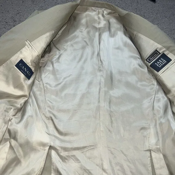 Canali Super 120's Blazer 42R 100% Wool Made In Italy Beige Sport Coat Mens